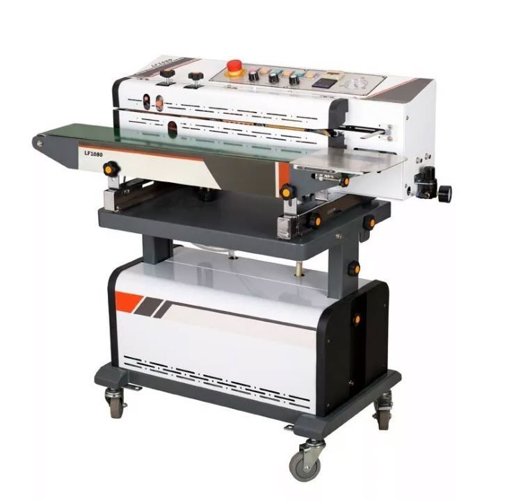 Nitrogen Gas Flushing Vacuum Continuous Band Sealer Plastic Bag Heat Sealing Machine With Ink Roller Printing