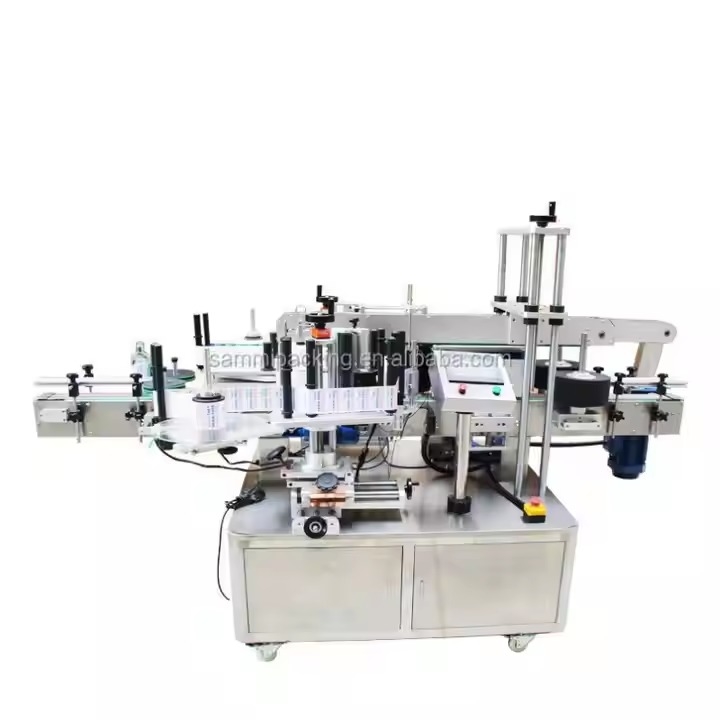 Desktop Double Sides Label Applicator for Square Bottles Automatic Flat Round Plastic Glass Bottle Sticker Machine with Conveyor