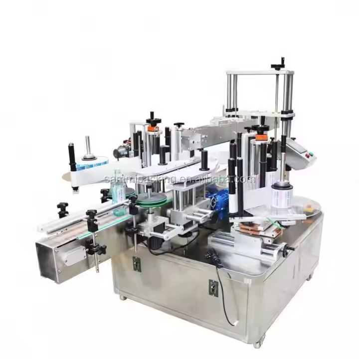 Desktop Double Sides Label Applicator for Square Bottles Automatic Flat Round Plastic Glass Bottle Sticker Machine with Conveyor