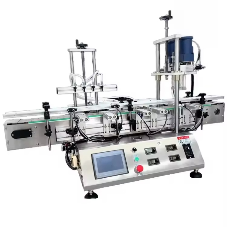 Tabletop 4 Heads Magnetic Pump Filling Filler and Capper Integrated Machine 2 in 1 for Small Essential Oil Chemical Liquid