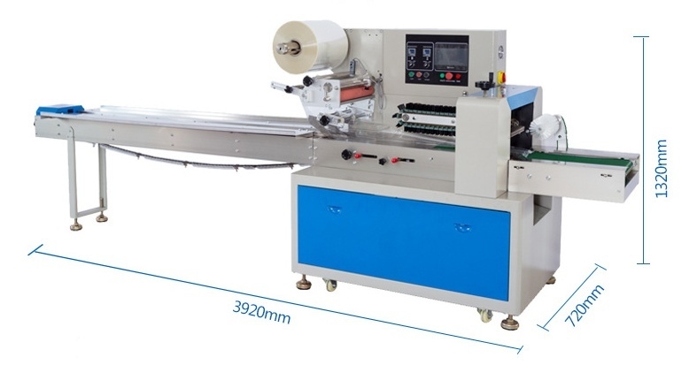 Flow Pack Machine Ice Lolly Popsicle Chocolate Candy Biscuit Cookie Flowpack Packaging Pillow Horizontal Bread Packing Machine