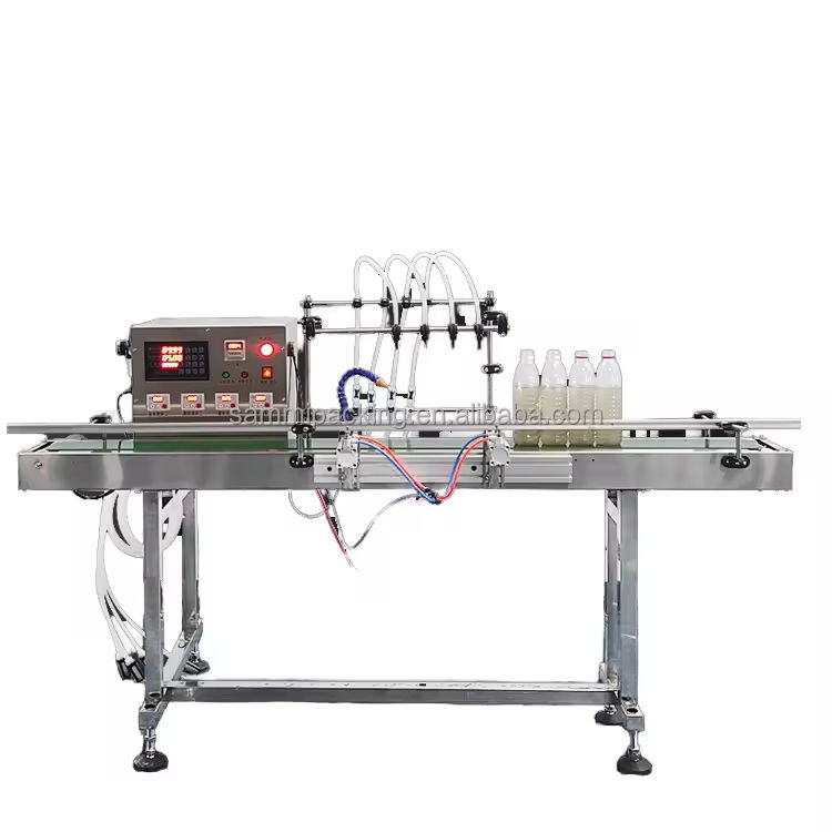 Automatic Four-Head Oral Liquid Filling Machine Simple Operation for Milk Juice Soy Sauce Vinegar Beer 5 ml to 500 ml Big Volume