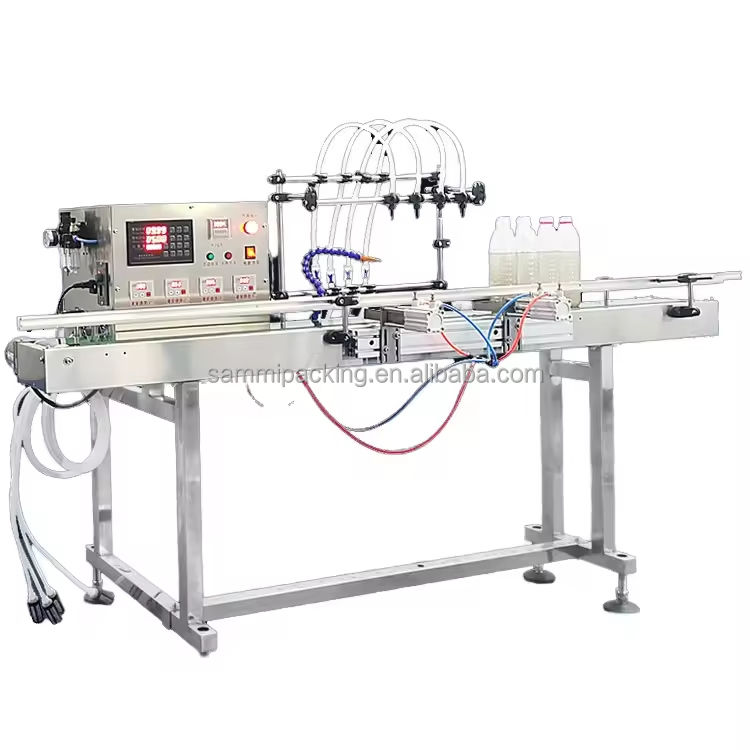 Automatic Four-Head Oral Liquid Filling Machine Simple Operation for Milk Juice Soy Sauce Vinegar Beer 5 ml to 500 ml Big Volume