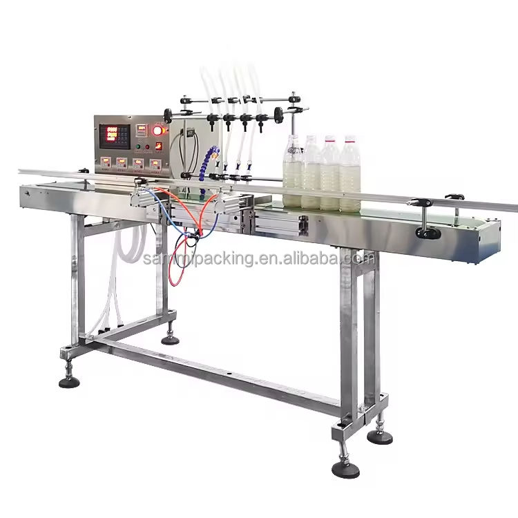 Automatic Four-Head Oral Liquid Filling Machine Simple Operation for Milk Juice Soy Sauce Vinegar Beer 5 ml to 500 ml Big Volume