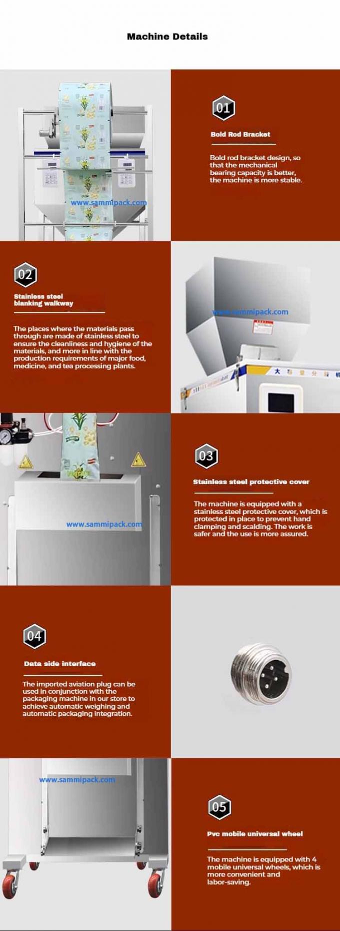 Larger Capacity Automatic Dry Food Packing Machine Back Sealing Bagger For Grains Nuts Spice Powder Precision 0.2G 5