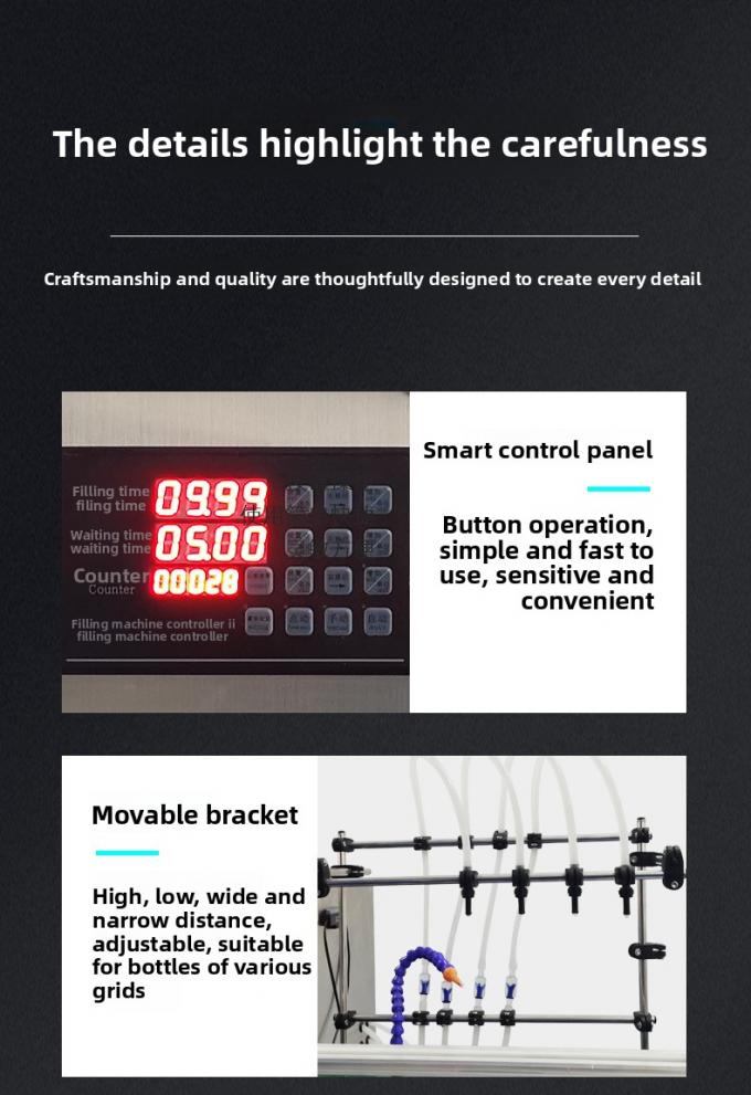 Simple Operation Automatic Four Head Filling Machine Oral Liquid Filling Machine for Milk Juice Soy Sauce Vinegar 6